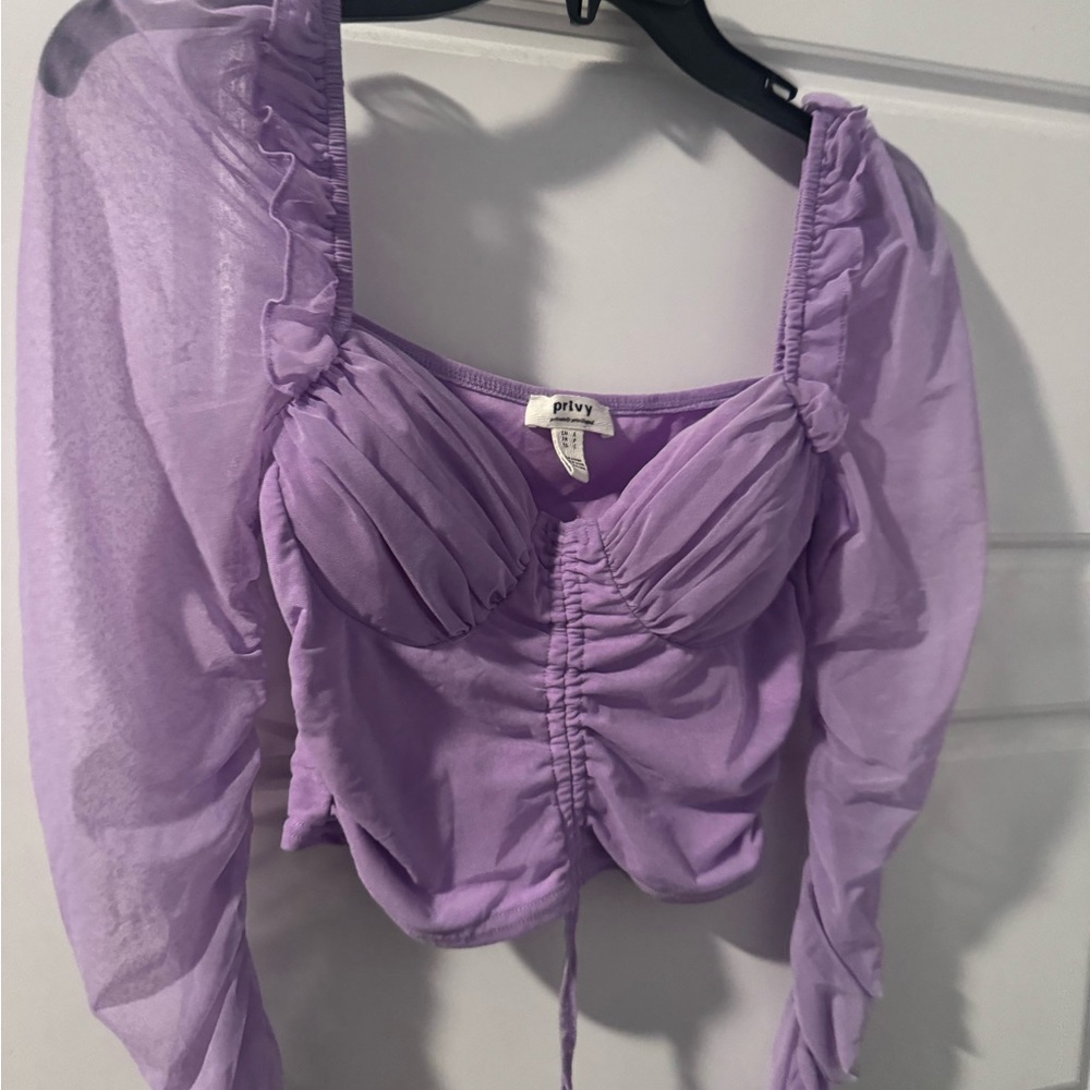 Purple Sheer Long Sleeve Top